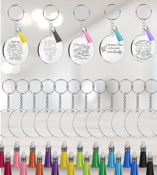 Personalized 2” Engraved “Mom” Keychain with Tassel